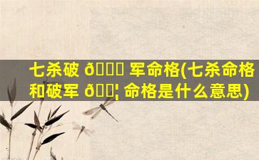 七杀破 🐒 军命格(七杀命格和破军 🐦 命格是什么意思)